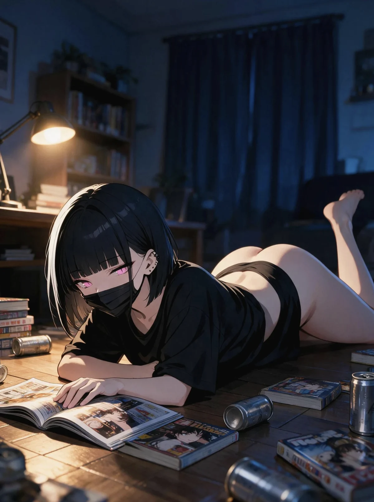 黒髪とマスクの成人アニメAIキャラクター、夜凪クロエ